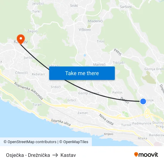 Osječka - Drežnička to Kastav map