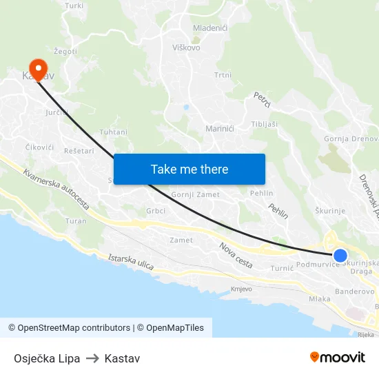 Osječka Lipa to Kastav map