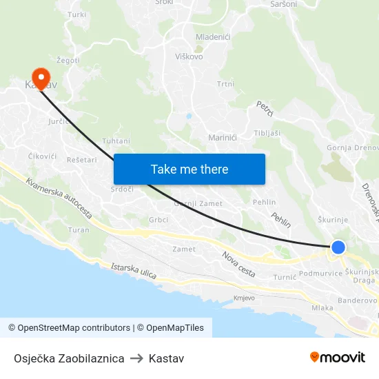 Osječka Zaobilaznica to Kastav map