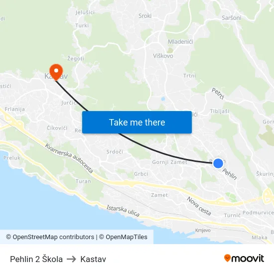 Pehlin 2 Škola to Kastav map