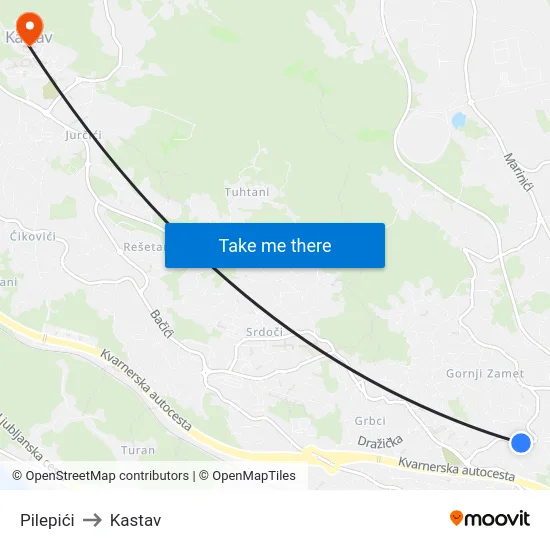 Pilepići to Kastav map