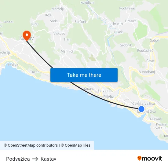 Podvežica to Kastav map