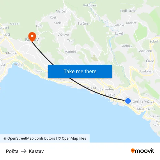 Pošta to Kastav map