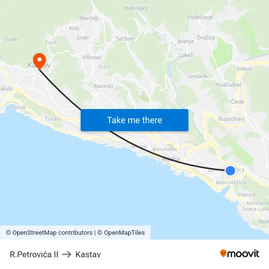 R.Petrovića II to Kastav map