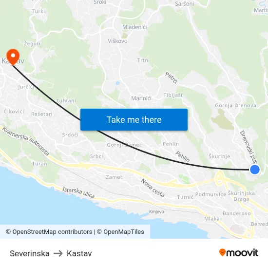 Severinska to Kastav map