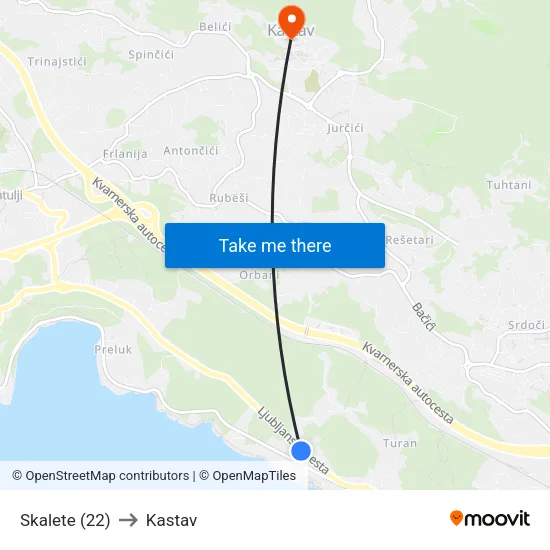 Skalete (22) to Kastav map