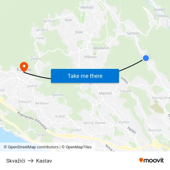Skvažići to Kastav map
