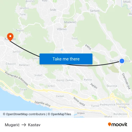 Mugarić to Kastav map