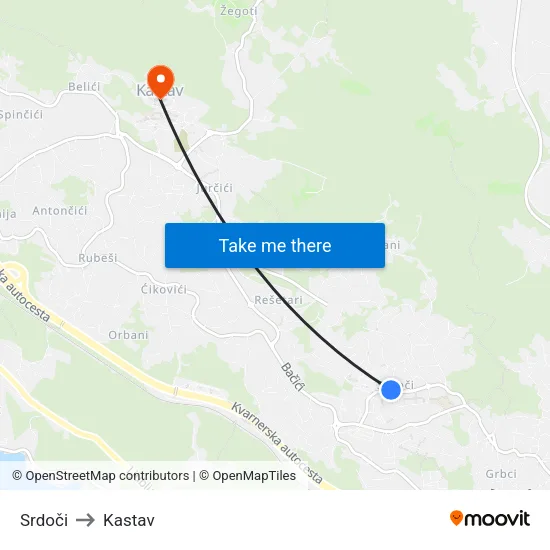 Srdoči to Kastav map