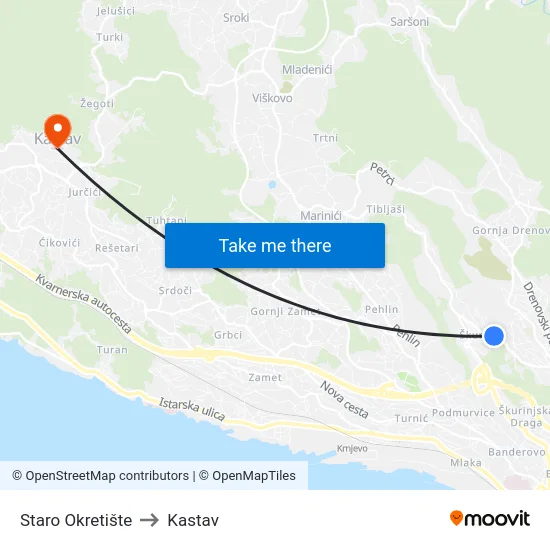 Staro Okretište to Kastav map