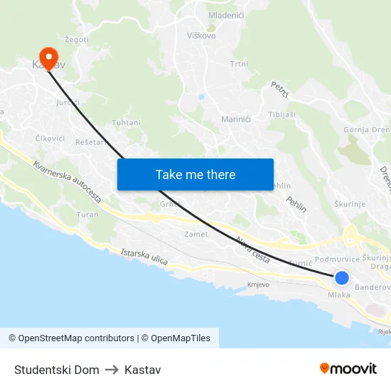 Studentski Dom to Kastav map