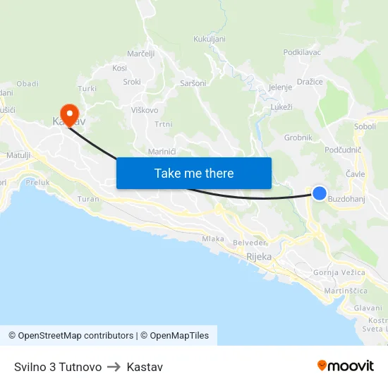 Svilno 3 Tutnovo to Kastav map