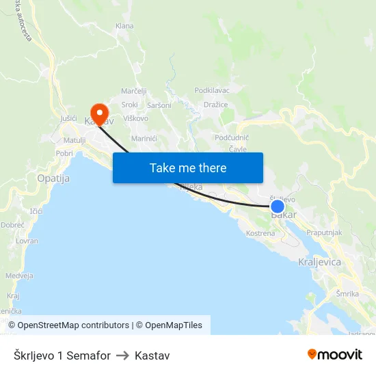 Škrljevo 1 Semafor to Kastav map