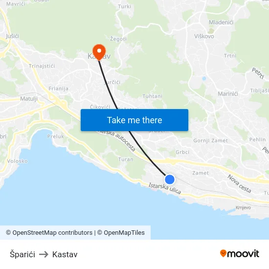 Šparići to Kastav map