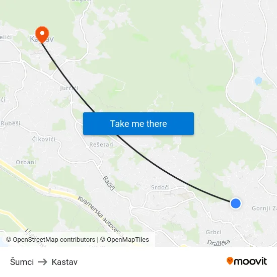 Šumci to Kastav map