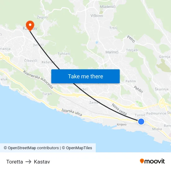 Toretta to Kastav map