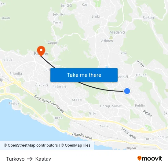 Turkovo to Kastav map