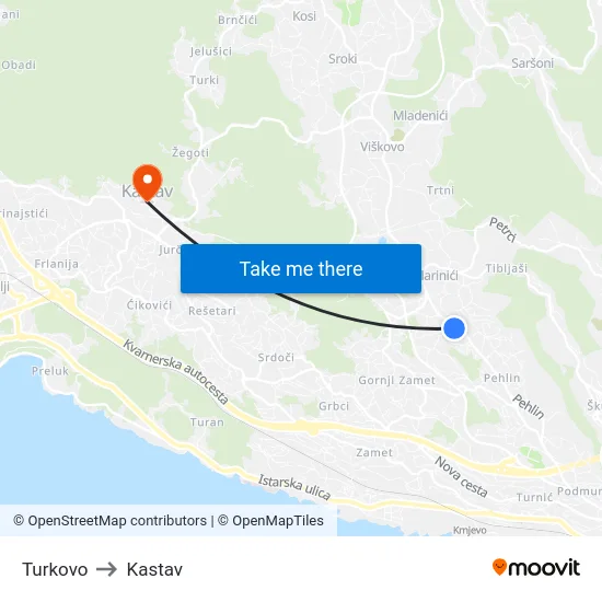 Turkovo to Kastav map