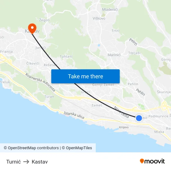 Turnić to Kastav map