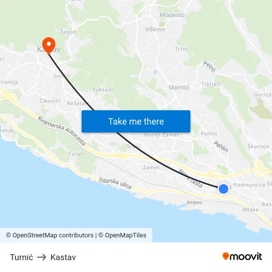 Turnić to Kastav map