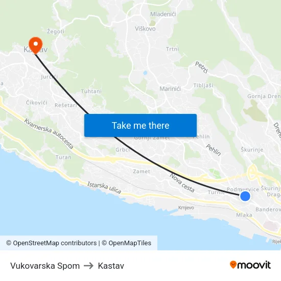 Vukovarska Spom to Kastav map
