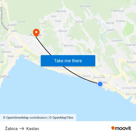 Žabica to Kastav map