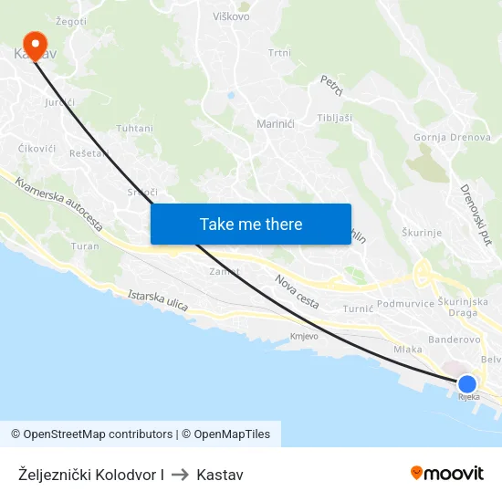 Željeznički Kolodvor I to Kastav map