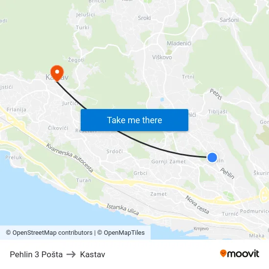 Pehlin 3 Pošta to Kastav map