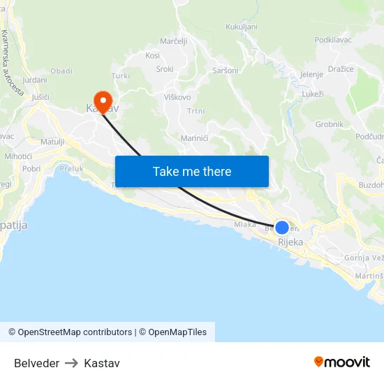 Belveder to Kastav map
