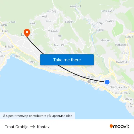 Trsat Groblje to Kastav map