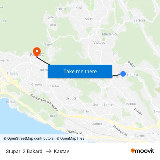 Stupari 2 Bakardi to Kastav map