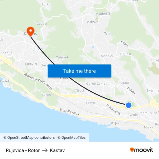 Rujevica - Rotor to Kastav map