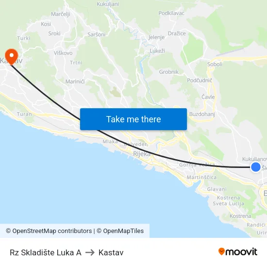Rz Skladište Luka A to Kastav map