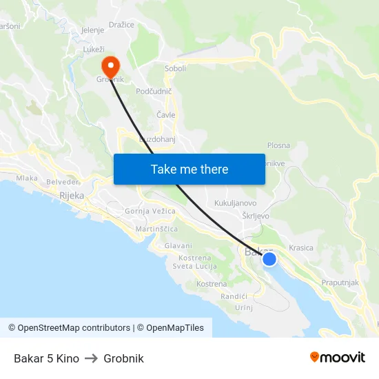 Bakar 5 Kino to Grobnik map