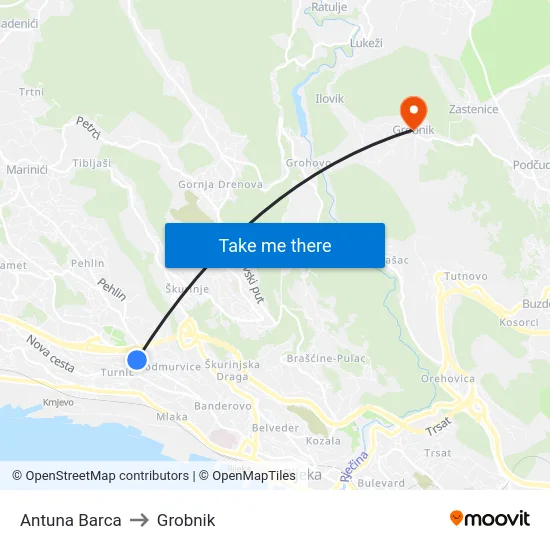 Antuna Barca to Grobnik map