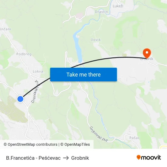 B.Francetića - Pešćevac to Grobnik map