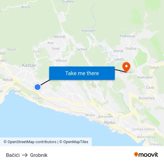 Bačići to Grobnik map