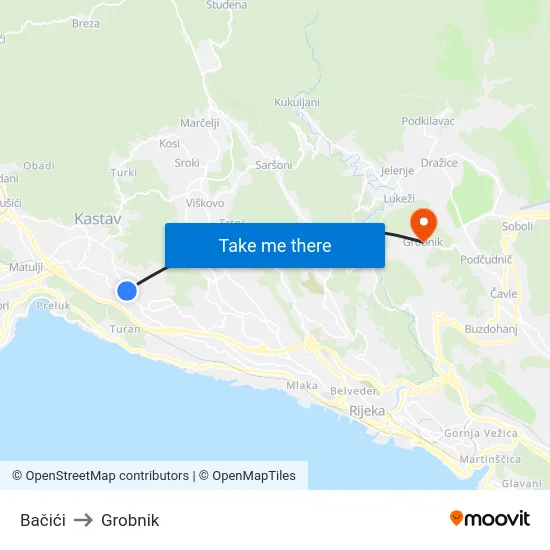 Bačići to Grobnik map