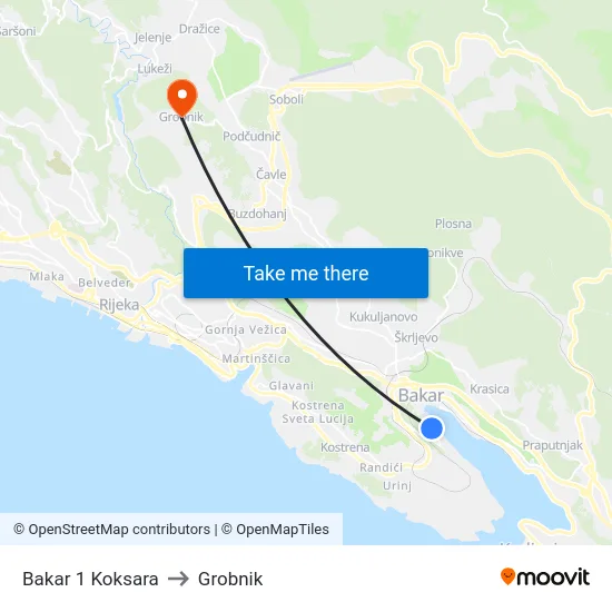 Bakar 1 Koksara to Grobnik map
