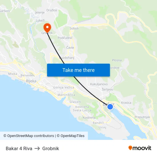 Bakar 4 Riva to Grobnik map