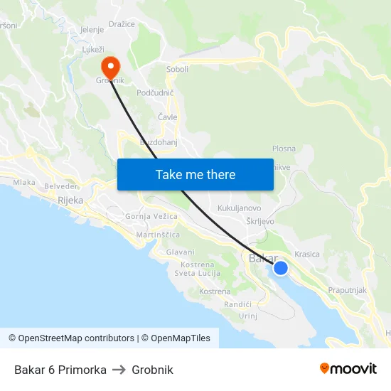 Bakar 6 Primorka to Grobnik map