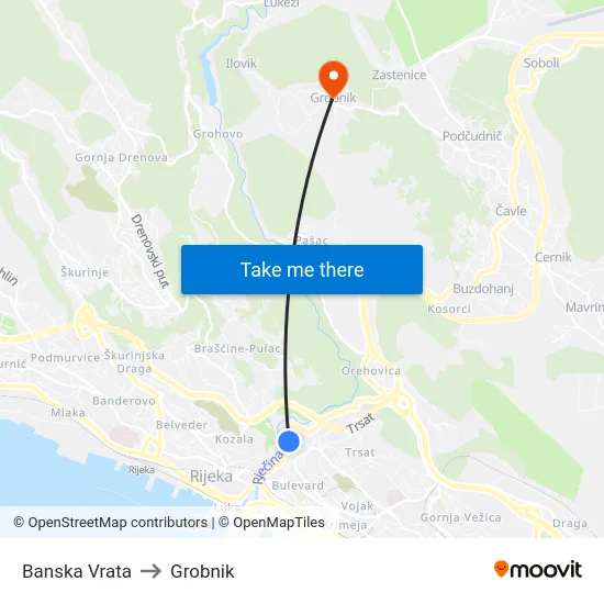 Banska Vrata to Grobnik map