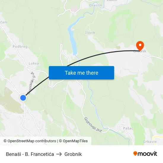 Benaši - B. Francetića to Grobnik map
