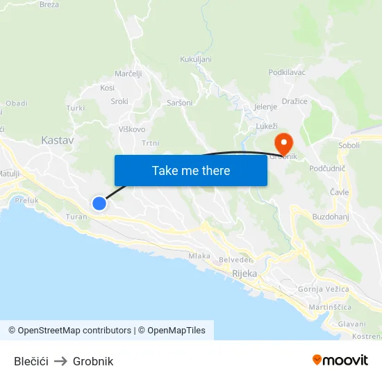 Blečići to Grobnik map