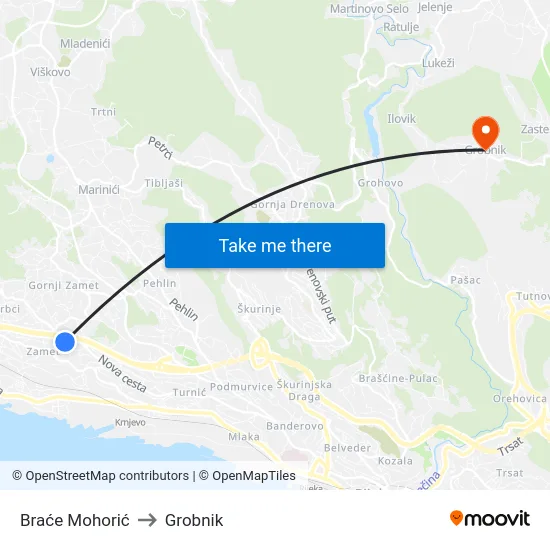 Braće Mohorić to Grobnik map