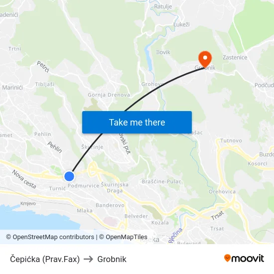 Čepićka (Prav.Fax) to Grobnik map