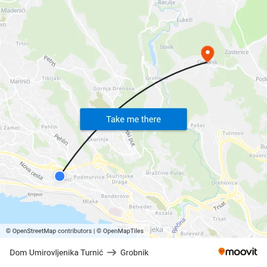 Dom Umirovljenika Turnić to Grobnik map