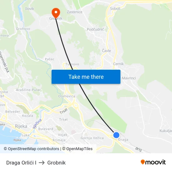 Draga Orlići I to Grobnik map