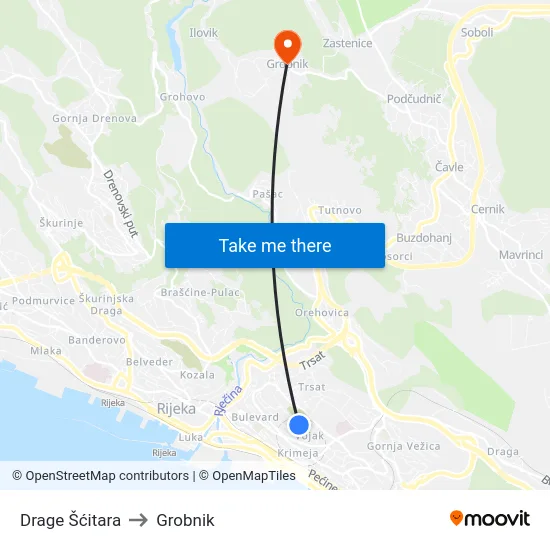 Drage Šćitara to Grobnik map