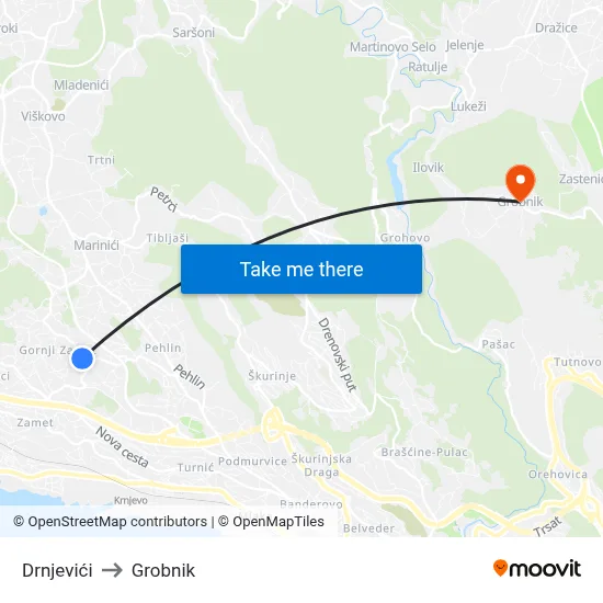 Drnjevići to Grobnik map